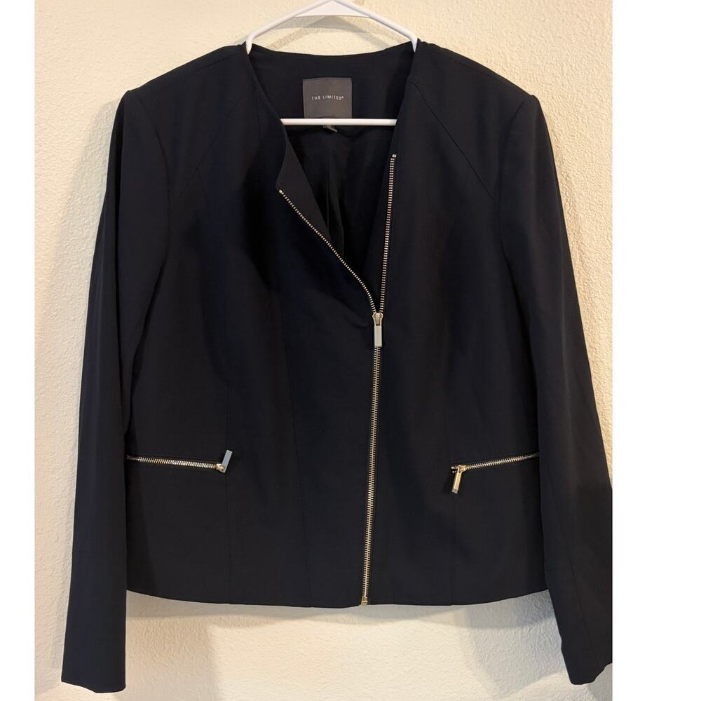 The Limited NAVY Asymmetrical Zip Blazer Women’s Size 12 Moto Jacket Career